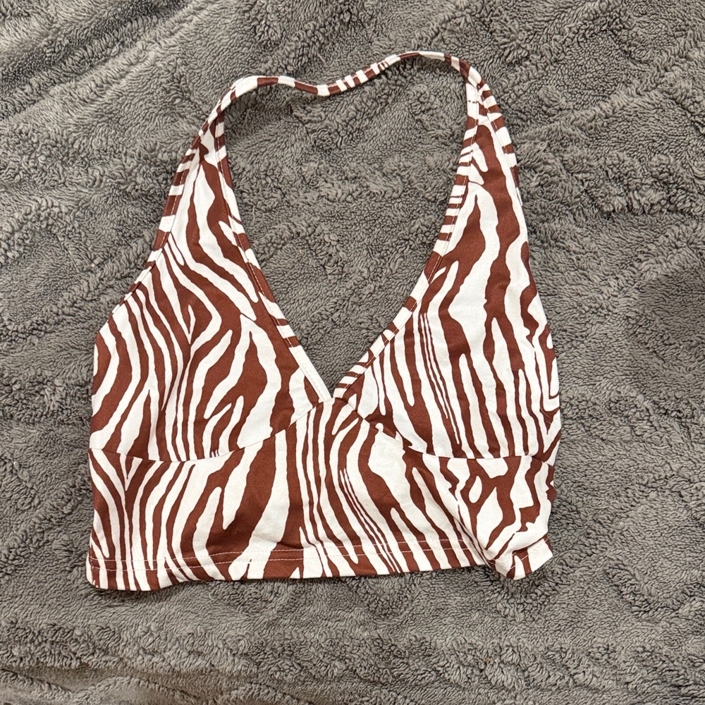 H&M Brown and White Zebra Print Crop Top